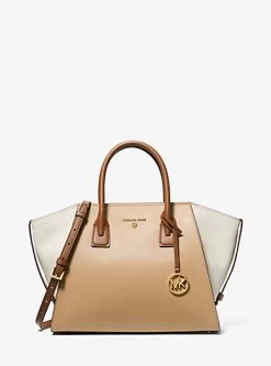 MICHAEL Michael Kors Avril Large Color-Block Pebbled Leather Top-Zip Satchel