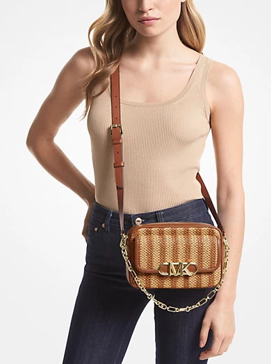 MICHAEL Michael Kors Parker Medium Striped Straw And Leather Crossbody Bag 4 MICHAEL Michael Kors Parker Medium Striped Straw And Leather Crossbody Bag – Bild 2