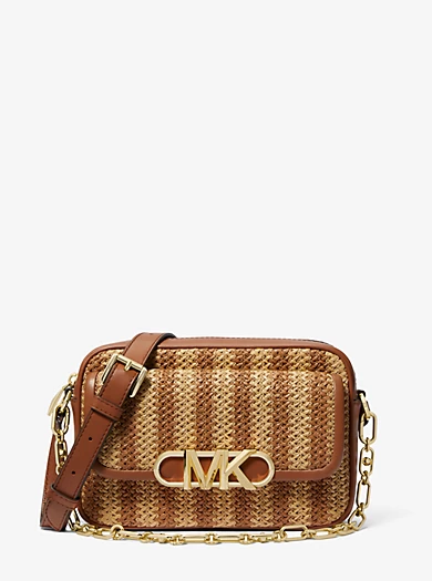 MICHAEL Michael Kors Parker Medium Striped Straw And Leather Crossbody Bag 3 MICHAEL Michael Kors Parker Medium Striped Straw And Leather Crossbody Bag