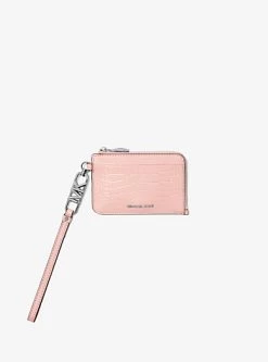 MICHAEL Michael Kors Small Crocodile Embossed Leather Zip Card Case