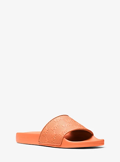 MICHAEL Michael Kors Gilmore Logo Embossed Faux Leather Slide Sandal 3 MICHAEL Michael Kors Gilmore Logo Embossed Faux Leather Slide Sandal