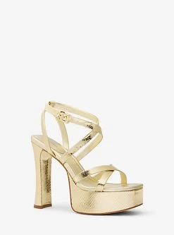 MICHAEL Michael Kors Paola Metallic Snake Embossed Leather Platform Sandal