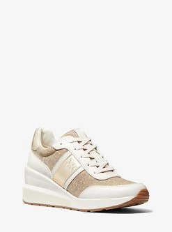 MICHAEL Michael Kors Mabel Metallic Faux Leather And Glitter Chain-Mesh Trainer