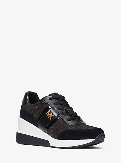 MICHAEL Michael Kors Mabel Glitter Mesh And Suede Trainer 3 MICHAEL Michael Kors Mabel Glitter Mesh And Suede Trainer