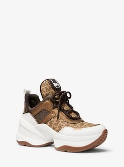MICHAEL Michael Kors Olympia Logo Jacquard And Metallic Leather Trainer