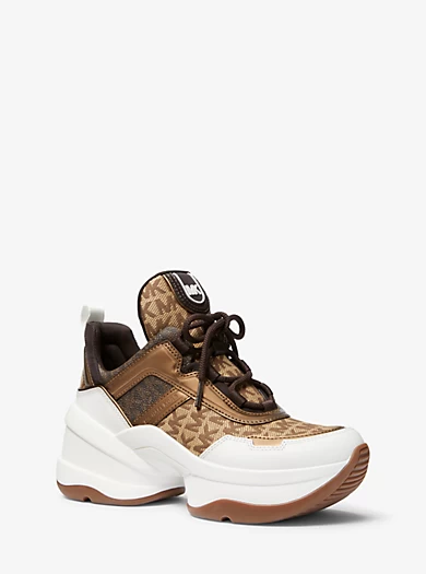 MICHAEL Michael Kors Olympia Logo Jacquard And Metallic Leather Trainer 3 MICHAEL Michael Kors Olympia Logo Jacquard And Metallic Leather Trainer
