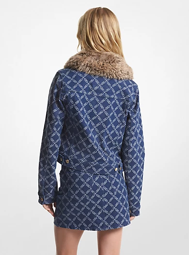 MICHAEL Michael Kors Faux Fur Trim Empire Logo Jacquard Denim Utility Jacket 4 MICHAEL Michael Kors Faux Fur Trim Empire Logo Jacquard Denim Utility Jacket – Bild 2