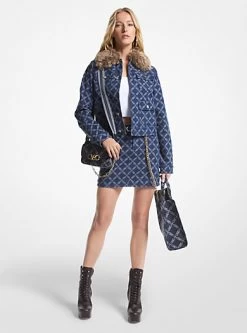MICHAEL Michael Kors Faux Fur Trim Empire Logo Jacquard Denim Utility Jacket