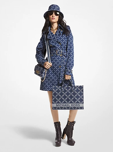 MICHAEL Michael Kors Empire Logo Jacquard Denim Trench Coat 3 MICHAEL Michael Kors Empire Logo Jacquard Denim Trench Coat