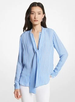 MICHAEL Michael Kors Striped Georgette Tie-Neck Blouse