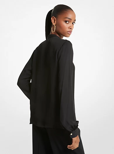 MICHAEL Michael Kors Ruffled Georgette Pleated Blouse 4 MICHAEL Michael Kors Ruffled Georgette Pleated Blouse – Bild 2