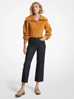 MICHAEL Michael Kors Wool Blend Half-Zip Cropped Sweater