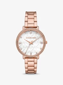 Michael Kors Pyper Pavé Rose Gold-Tone Logo Watch