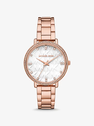 Michael Kors Pyper Pavé Rose Gold-Tone Logo Watch 3 Michael Kors Pyper Pavé Rose Gold-Tone Logo Watch