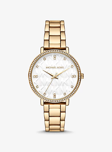Michael Kors Pyper Gold-Tone Embossed Logo Watch 3 Michael Kors Pyper Gold-Tone Embossed Logo Watch