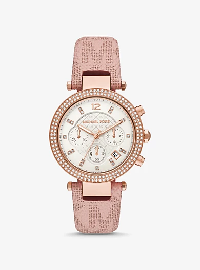 Michael Kors Oversized Parker Pavé Rose Gold-Tone And Logo Watch 3 Michael Kors Oversized Parker Pavé Rose Gold-Tone And Logo Watch