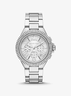 Michael Kors Oversized Camille Pavé Silver-Tone Watch