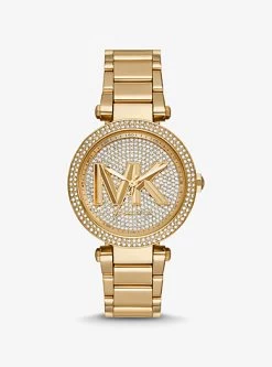 Michael Kors Parker Pavé Gold-Tone Logo Watch
