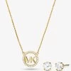 Michael Kors 14K Rose Gold-Plated Sterling Silver Pavé Logo Charm Necklace And Stud Earrings Set -Damenbekleidungsgeschäft MKC1260AN 0710 IS