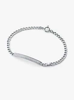 Michael Kors Precious Metal-Plated Sterling Silver Pavé Plaque Curb Link Bracelet
