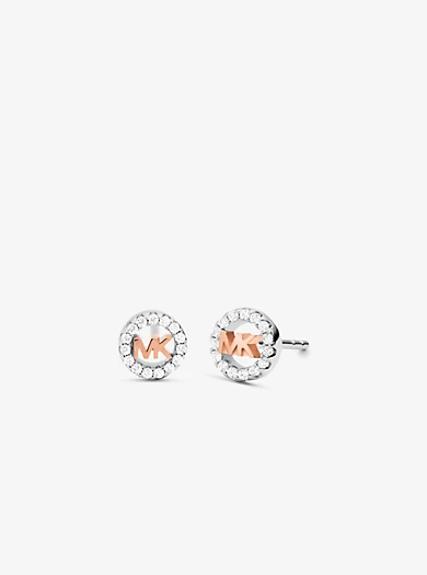 Michael Kors Precious Metal-Plated Sterling Silver Pavé Logo Charm Stud Earrings 3 Michael Kors Precious Metal-Plated Sterling Silver Pavé Logo Charm Stud Earrings