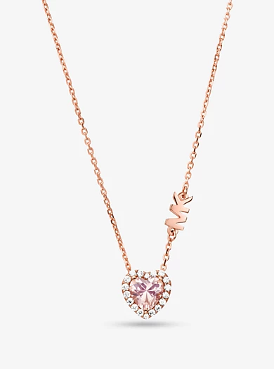Michael Kors 14K Rose Gold-Plated Sterling Silver Pavé Heart Necklace 3 Michael Kors 14K Rose Gold-Plated Sterling Silver Pavé Heart Necklace