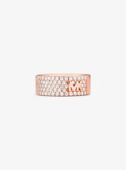 Michael Kors Mott Precious Metal-Plated Sterling Silver Pavé Logo Ring