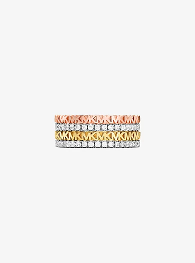 Michael Kors Precious Metal-Plated Sterling Silver Pavé Logo Stack Ring 3 Michael Kors Precious Metal-Plated Sterling Silver Pavé Logo Stack Ring