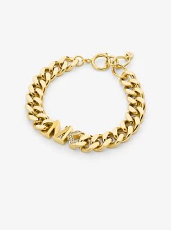 Michael Kors 14K Gold-Plated Brass Pavé Logo Curb Link Bracelet