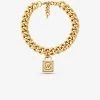 Michael Kors 14K Gold-Plated Brass Pavé Lock Curb Link Necklace -Damenbekleidungsgeschäft MKJ8059 0710 IS