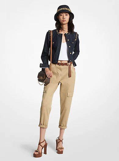 MICHAEL Michael Kors Chain-Link Stretch Denim Cropped Jacket 3 MICHAEL Michael Kors Chain-Link Stretch Denim Cropped Jacket