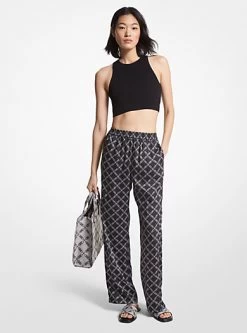 MICHAEL Michael Kors Empire Logo Print Satin Pajama Pants