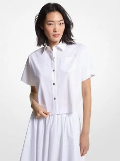 MICHAEL Michael Kors Stretch Organic Cotton Poplin Cropped Shirt