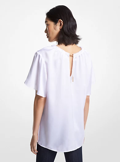 MICHAEL Michael Kors Chain-Link Cutout Hammered Satin Blouse 4 MICHAEL Michael Kors Chain-Link Cutout Hammered Satin Blouse – Bild 2