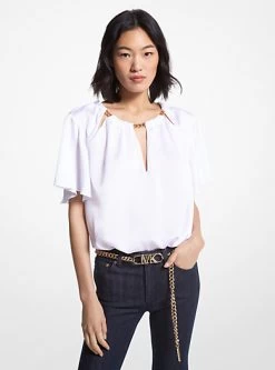 MICHAEL Michael Kors Chain-Link Cutout Hammered Satin Blouse