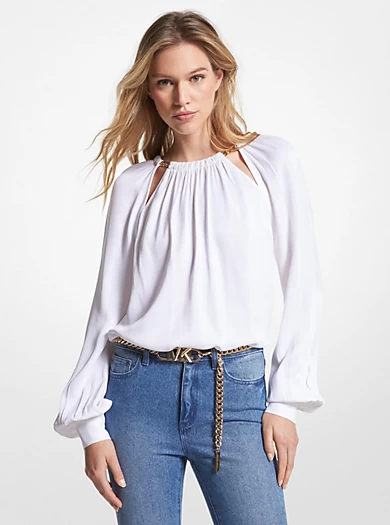 MICHAEL Michael Kors Chain-Link Cutout Charmeuse Blouse 3 MICHAEL Michael Kors Chain-Link Cutout Charmeuse Blouse