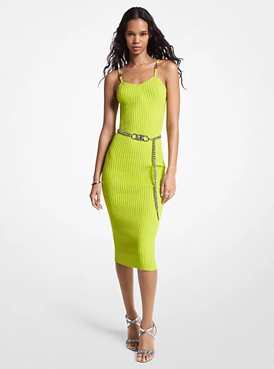 MICHAEL Michael Kors Ribbed Stretch Viscose Belted Bustier Dress 3 MICHAEL Michael Kors Ribbed Stretch Viscose Belted Bustier Dress